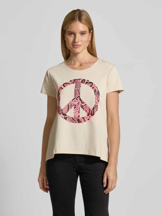 Zdjęcie produktu T-shirt o kroju relaxed fit z nadrukiem z motywem model „Peace” Miss Goodlife Piaskowy