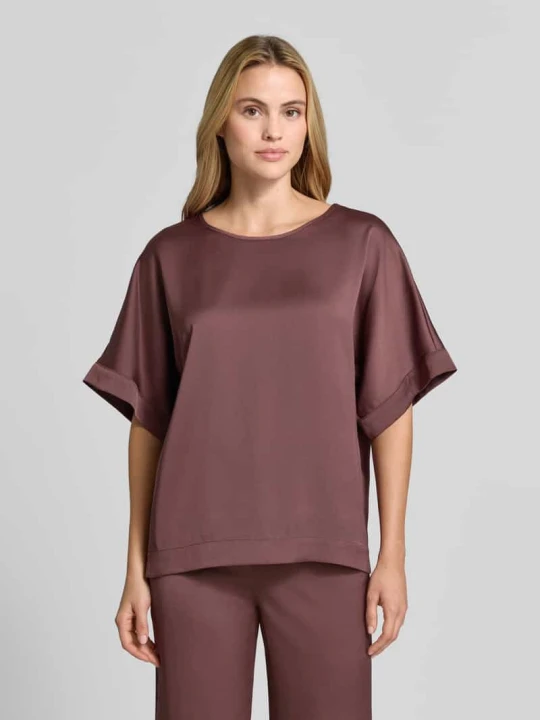 Zdjęcie produktu t-shirt o kroju relaxed fit z satyny Swing Ciemnobrązowy