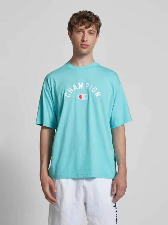 Zdjęcie produktu T-shirt o kroju relaxed fit z wyhaftowanym logo Champion Morski