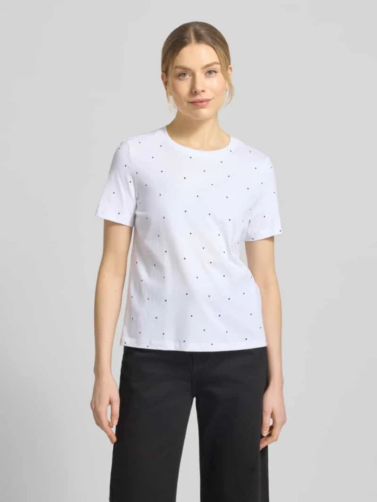 Zdjęcie produktu T-shirt o kroju shaped fit z czystej bawełny model 'PAULINA AOP' Vero Moda Biały