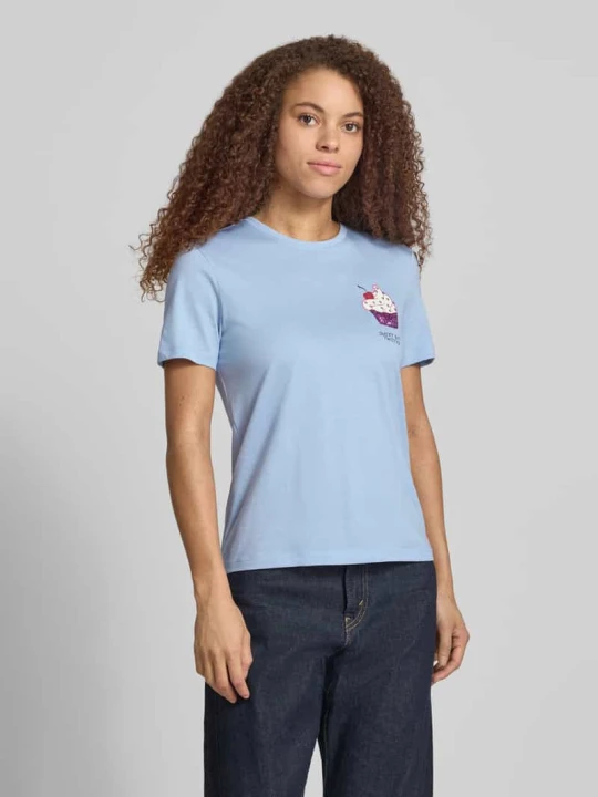 Zdjęcie produktu t-shirt o kroju shaping skinny fit z czystej bawełny model 'KITA' Only Jasnoniebieski