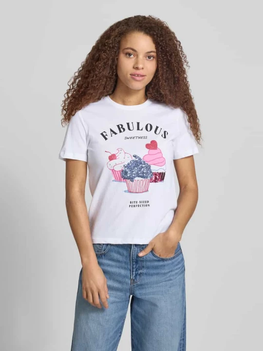 Zdjęcie produktu t-shirt o kroju shaping skinny fit z czystej bawełny model 'KITA' Only Biały