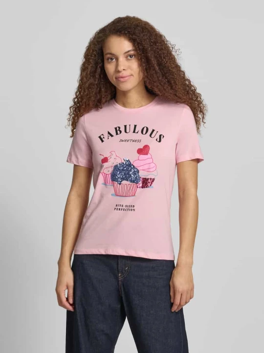 Zdjęcie produktu t-shirt o kroju shaping skinny fit z czystej bawełny model 'KITA' Only Różowy