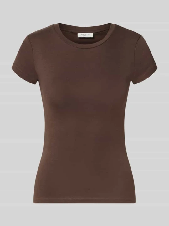 Zdjęcie produktu t-shirt o kroju skinny fit z mieszanki bawełny Gina Tricot Czekoladowy