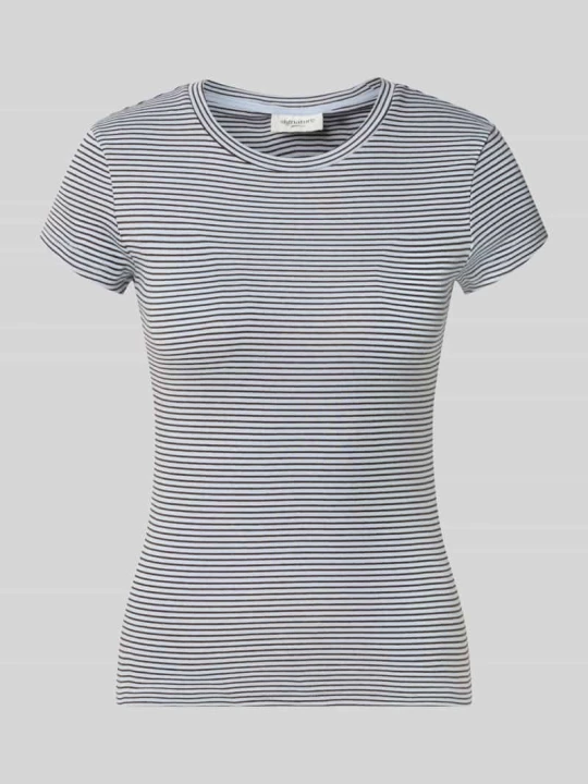 Zdjęcie produktu t-shirt o kroju skinny fit z mieszanki bawełny Gina Tricot Jasnoniebieski