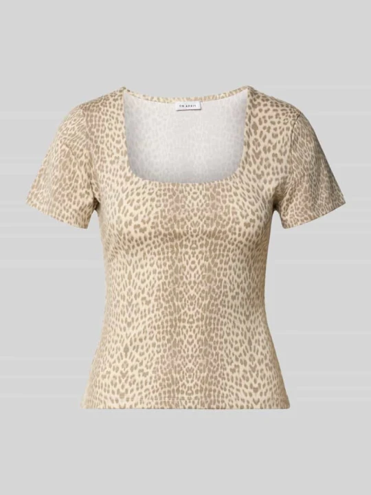 Zdjęcie produktu t-shirt o kroju slim fit we wzór na całej powierzchni model 'Kalina' Oh April Beżowy melanż