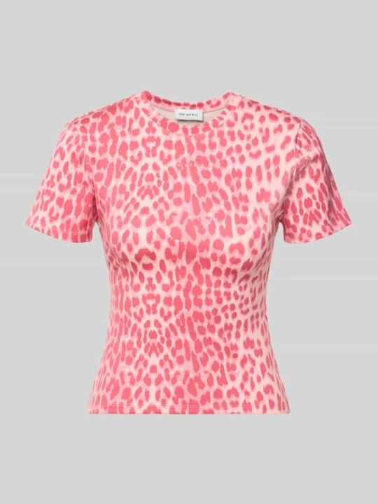 Zdjęcie produktu t-shirt o kroju slim fit we wzorze na całej powierzchni model 'Joy' Oh April Mocnoróżowy melanż