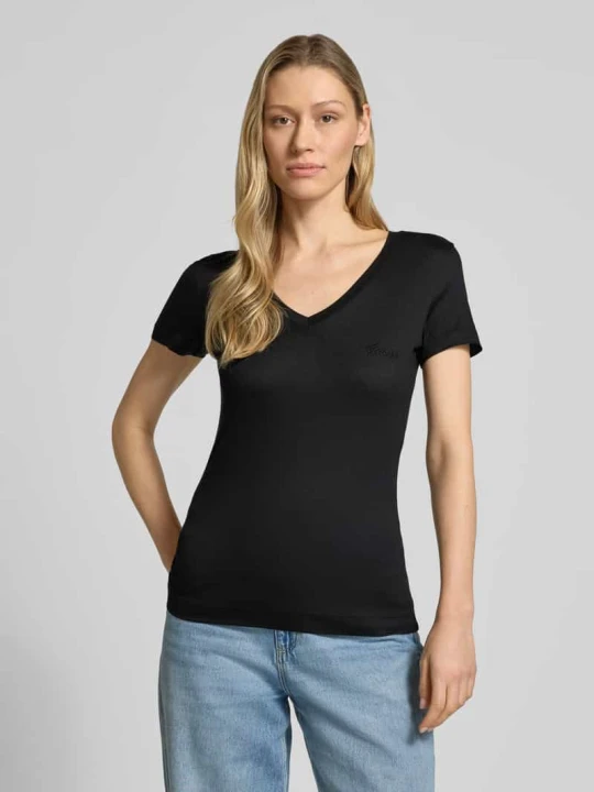 Zdjęcie produktu t-shirt o kroju slim fit z czystego lyocellu Guess Czarny
