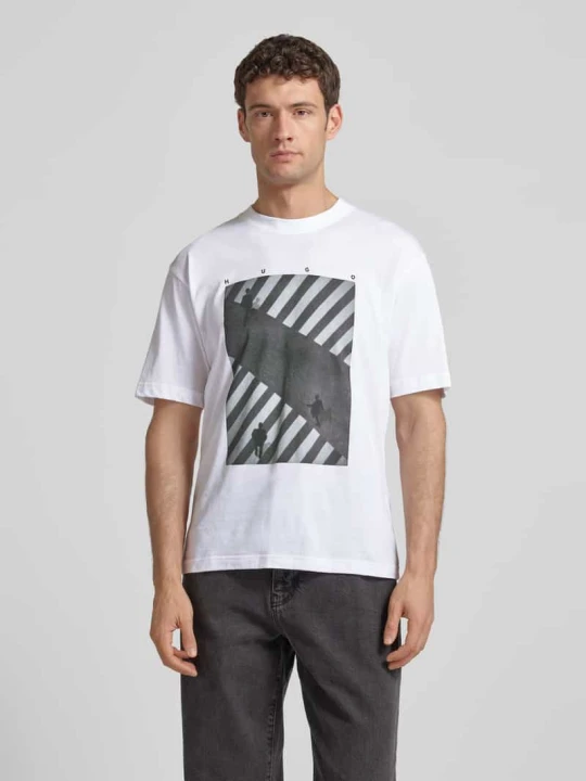 Zdjęcie produktu krój slim fit T-shirt z czystej Bawełna Model 'DODGER' Hugo Biały