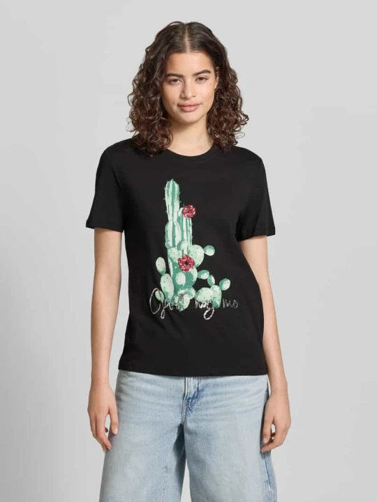 Zdjęcie produktu t-shirt o kroju slim fit z czystej bawełny model 'KITA' Only Czarny