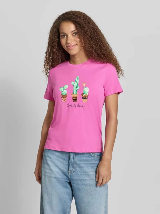 Zdjęcie produktu t-shirt o kroju slim fit z czystej bawełny model 'KITA' Only Mocnoróżowy