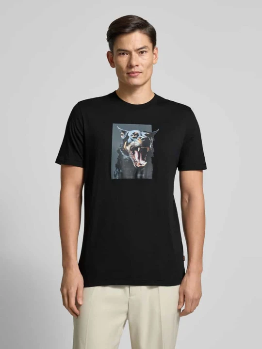 Zdjęcie produktu T-shirt o kroju slim fit z czystej bawełny model ‘TE_DOBERMANN’ Boss Czarny