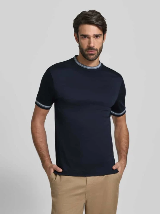 Zdjęcie produktu T-shirt o kroju slim fit z czystej bawełny model ‘TESSLER 202’ Boss Granatowy