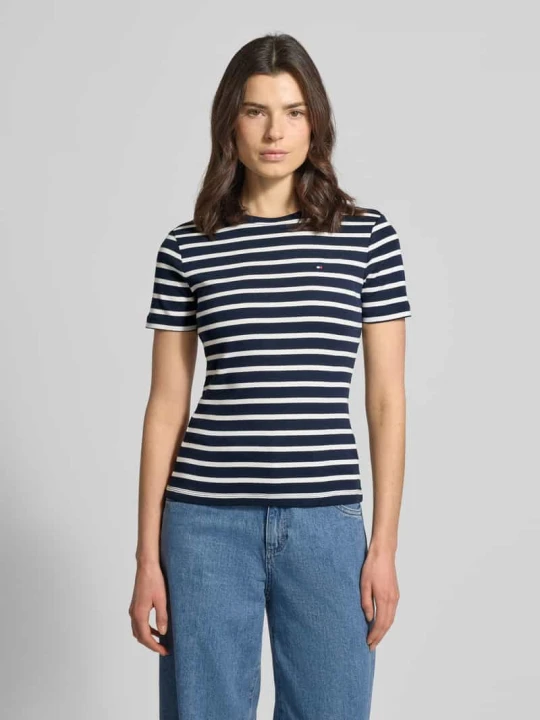 Zdjęcie produktu T-shirt z czystej bawełny w kroju slim fit Tommy Hilfiger Granatowy