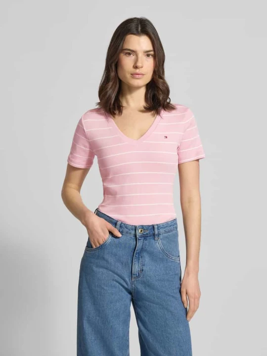 Zdjęcie produktu T-shirt Slim Fit z czystej bawełny Tommy Hilfiger Różowy