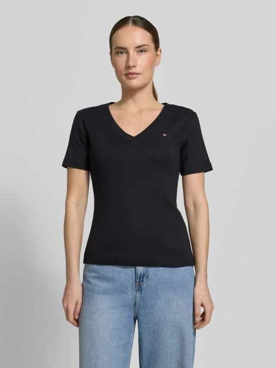 Zdjęcie produktu t-shirt o kroju slim fit z czystej bawełny Tommy Hilfiger Czarny