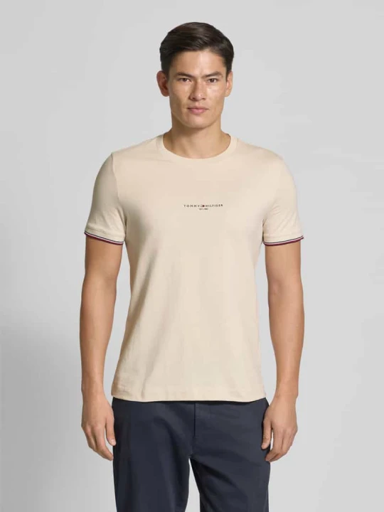 Zdjęcie produktu T-shirt o kroju Slim Fit z czystej bawełny Tommy Hilfiger Złamany biały