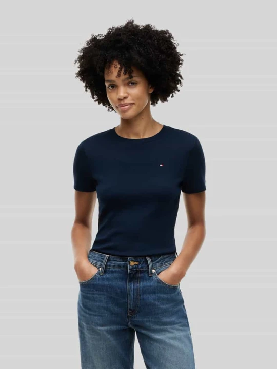 Zdjęcie produktu T-shirt o kroju slim fit z czystej bawełny Tommy Hilfiger Granatowy