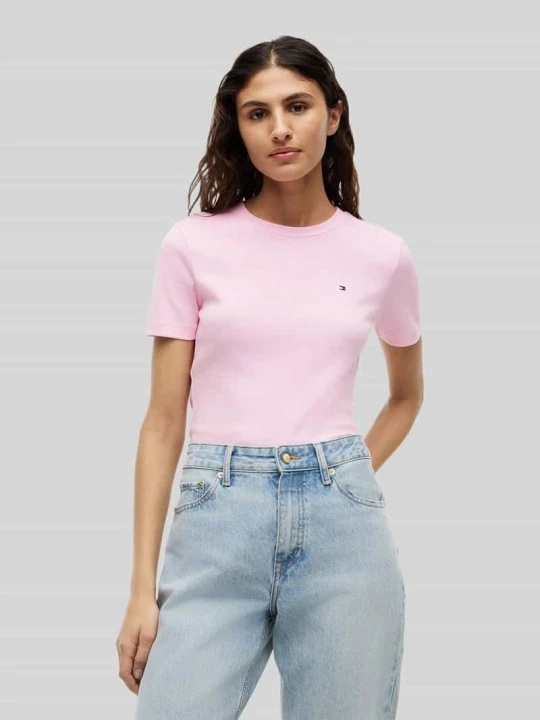 Zdjęcie produktu T-shirt o kroju slim fit z czystej bawełny Tommy Hilfiger Mocnoróżowy