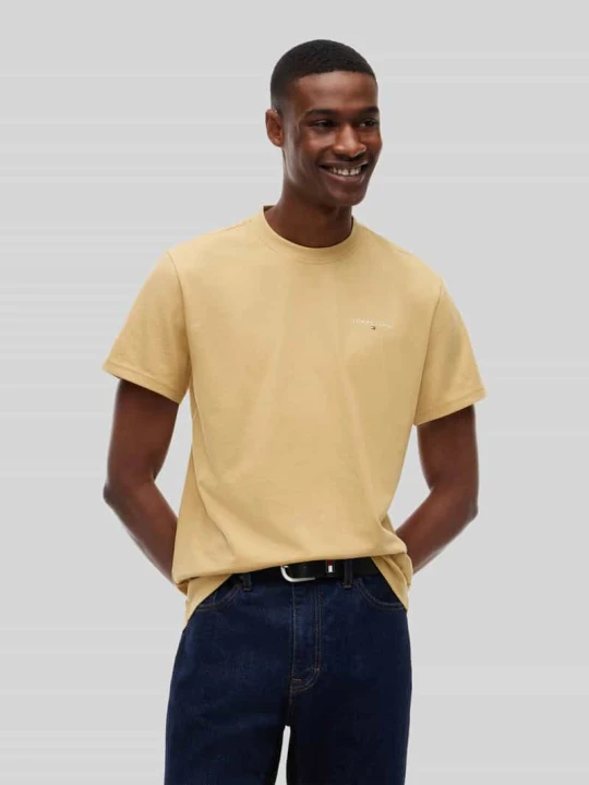 Zdjęcie produktu t-shirt o kroju slim fit z czystej bawełny Tommy Jeans Beżowy