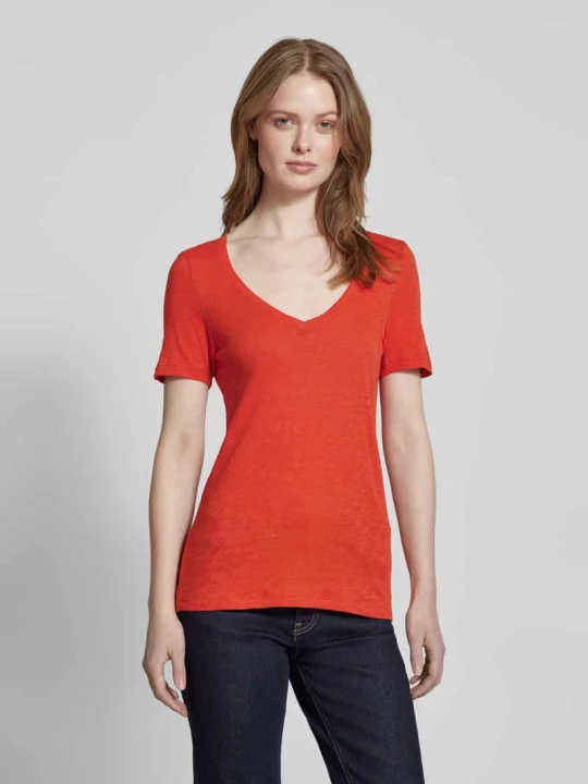 Zdjęcie produktu T-shirt o kroju slim fit z czystej bawełny z dekoltem w serek Marc O'Polo Pomarańczowy