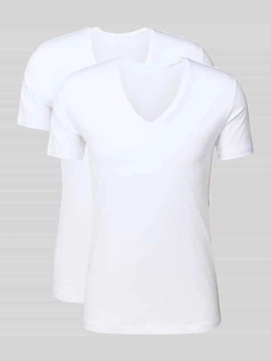 Zdjęcie produktu T-shirt o kroju slim fit z dekoltem w serek model ‘Daily Comfort’ Falke Biały