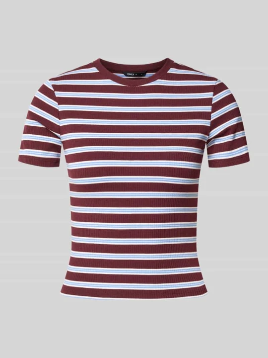 Zdjęcie produktu t-shirt o kroju slim fit z dodatkiem wiskozy model 'JUNE' Only Bordowy