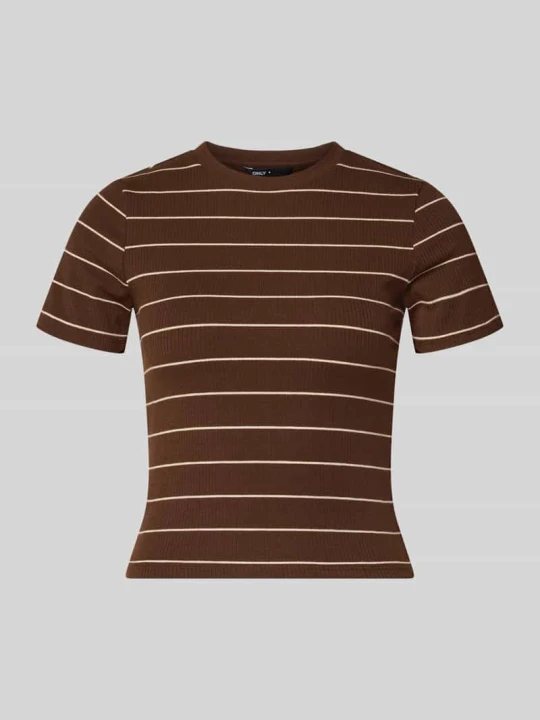 Zdjęcie produktu t-shirt o kroju slim fit z dodatkiem wiskozy model 'JUNE' Only Czekoladowy