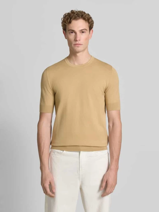 Zdjęcie produktu t-shirt o kroju slim fit z drobnego splotu model 'SAN CARL-CV' Hugo Beżowy