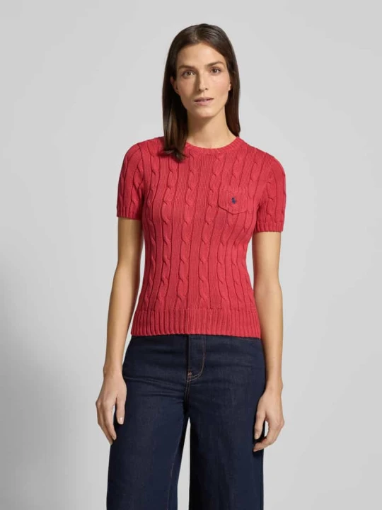 Zdjęcie produktu Sweter z krótkim rękawem o kroju slim fit z wyhaftowanym logo Polo Ralph Lauren Wiśniowy