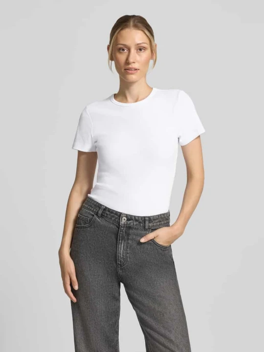 Zdjęcie produktu t-shirt o kroju slim fit z elastycznej mieszanki bawełny MORE & MORE Złamany biały