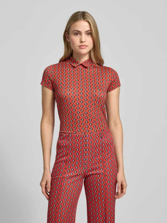 Zdjęcie produktu T-shirt o kroju slim fit z kołnierzykiem polo Marc Cain Czerwony