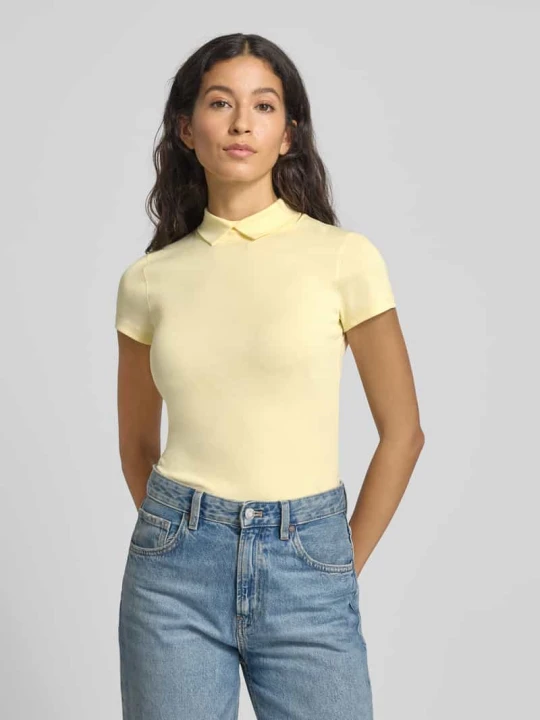 Zdjęcie produktu T-shirt o kroju slim fit z kołnierzykiem polo Marc Cain Jasnożółty
