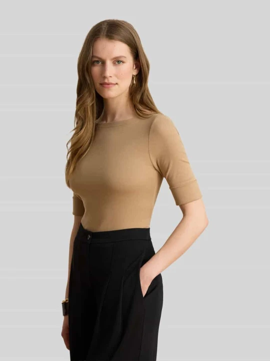 Zdjęcie produktu t-shirt o kroju slim fit z mieszanka bawełny model 'JUDY' Lauren Ralph Lauren Camel