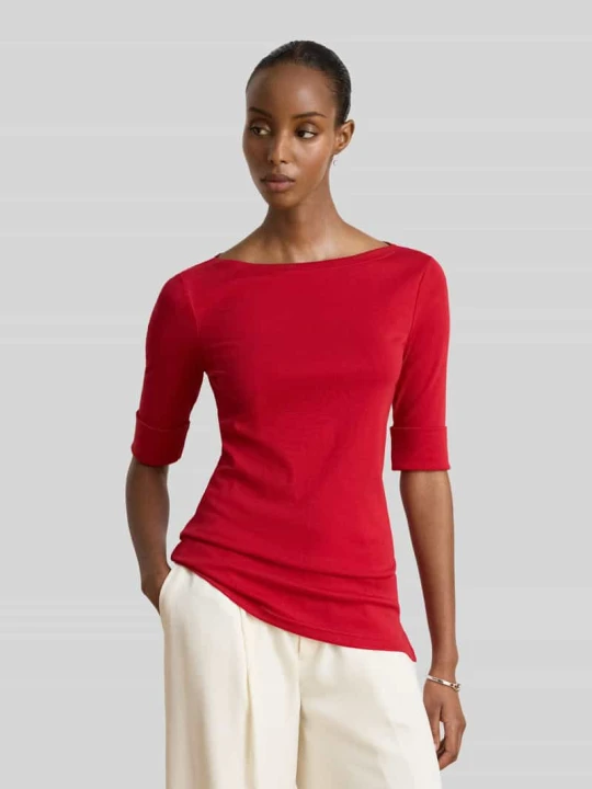 Zdjęcie produktu t-shirt o kroju slim fit z mieszanka bawełny model 'JUDY' Lauren Ralph Lauren Czerwony