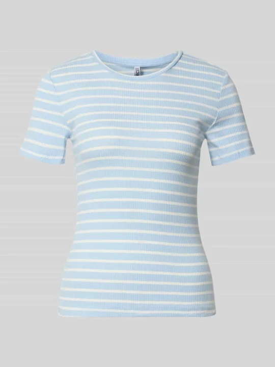Zdjęcie produktu t-shirt o kroju slim fit z mieszanka bawełny model 'RUKA' Pieces Jasnoniebieski