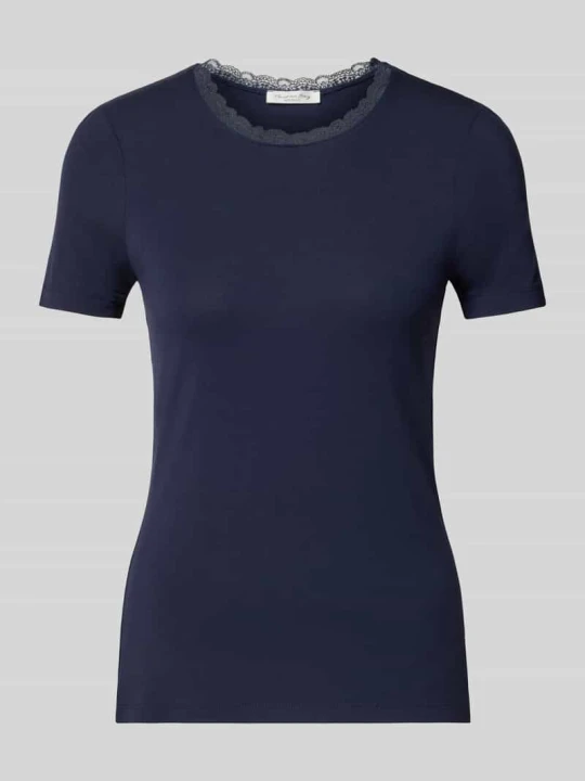 Zdjęcie produktu t-shirt o kroju slim fit z mieszanka wiskozy z obszycie koronką Christian Berg Ciemnoniebieski