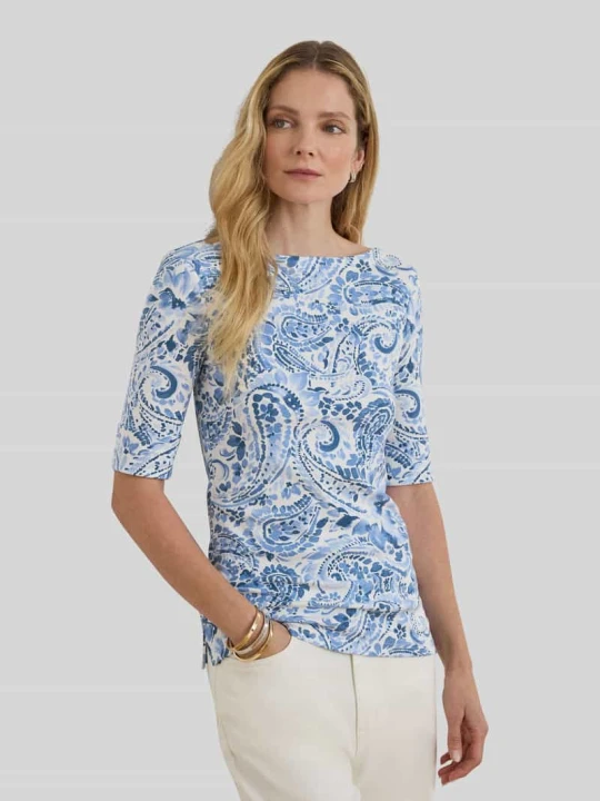 Zdjęcie produktu t-shirt o kroju slim fit z mieszanki bawełny Lauren Ralph Lauren Jasnoniebieski melanż