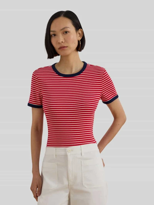 Zdjęcie produktu t-shirt o kroju slim fit z mieszanki bawełny Lauren Ralph Lauren Czerwony melanż