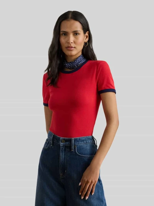 Zdjęcie produktu t-shirt o kroju slim fit z mieszanki bawełny Lauren Ralph Lauren Czerwony