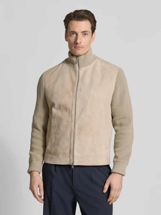 Zdjęcie produktu kurtka skórzana w kroju regular fit z skóra kozia welurowa model 'M-MAVEN' Boss Beżowy