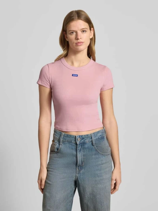 Zdjęcie produktu T-shirt o kroju slim fit z mieszanki bawełny model „BABY TEE_B” Hugo Brudnoróżowy