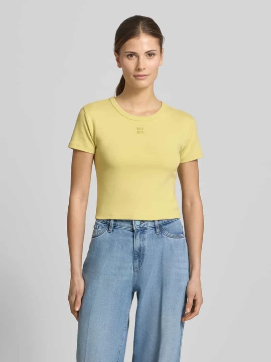Zdjęcie produktu t-shirt o kroju slim fit z mieszanki bawełny model 'DELANOR' Hugo Żółty