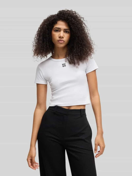 Zdjęcie produktu t-shirt o kroju slim fit z mieszanki bawełny model 'DELANOR' Hugo Złamany biały