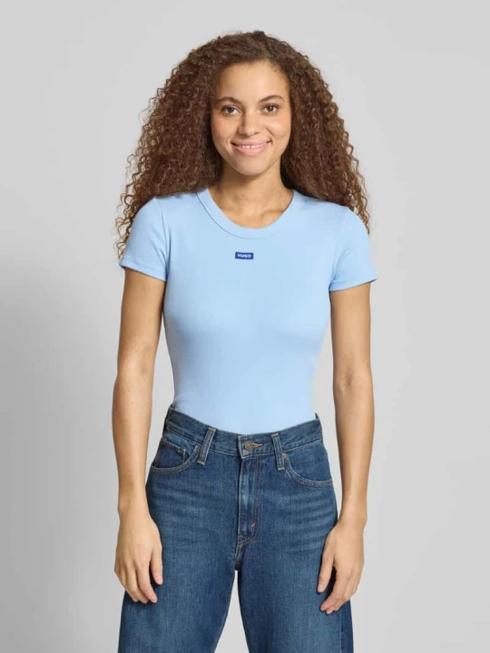 Zdjęcie produktu T-shirt o kroju slim fit z mieszanki bawełny model „EASY TEE” Hugo Jasnoniebieski