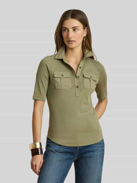 Zdjęcie produktu t-shirt o kroju slim fit z mieszanki bawełny model 'HAIDELLE' Lauren Ralph Lauren Khaki