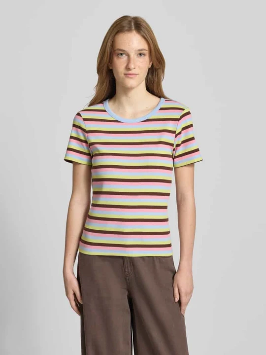 Zdjęcie produktu t-shirt o kroju slim fit z mieszanki bawełny model 'MAY' Pieces Jasnoniebieski
