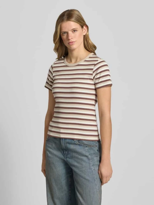 Zdjęcie produktu t-shirt o kroju slim fit z mieszanki bawełny model 'MAY' Pieces Jasnobrązowy