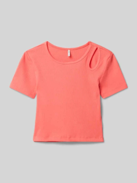 Zdjęcie produktu T-shirt o kroju slim fit z mieszanki bawełny model ‘NESSA LIFE’ Only Koralowy
