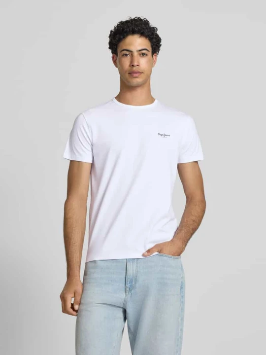 Zdjęcie produktu t-shirt o kroju slim fit z mieszanki bawełny model 'ORIGINAL BASIC 3' Pepe Jeans Biały